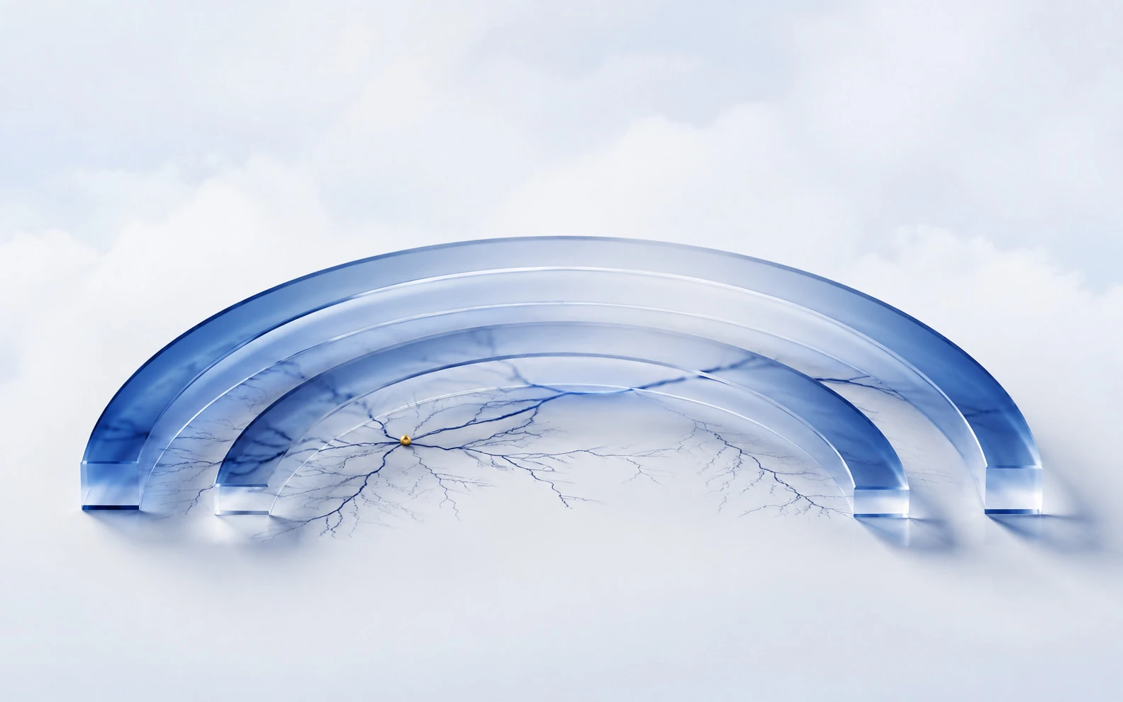 Fine stress lines appearing beneath layered translucent arcs.