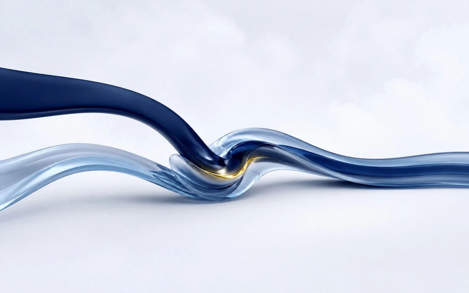 Two smooth streams creating turbulence before joining one channel.