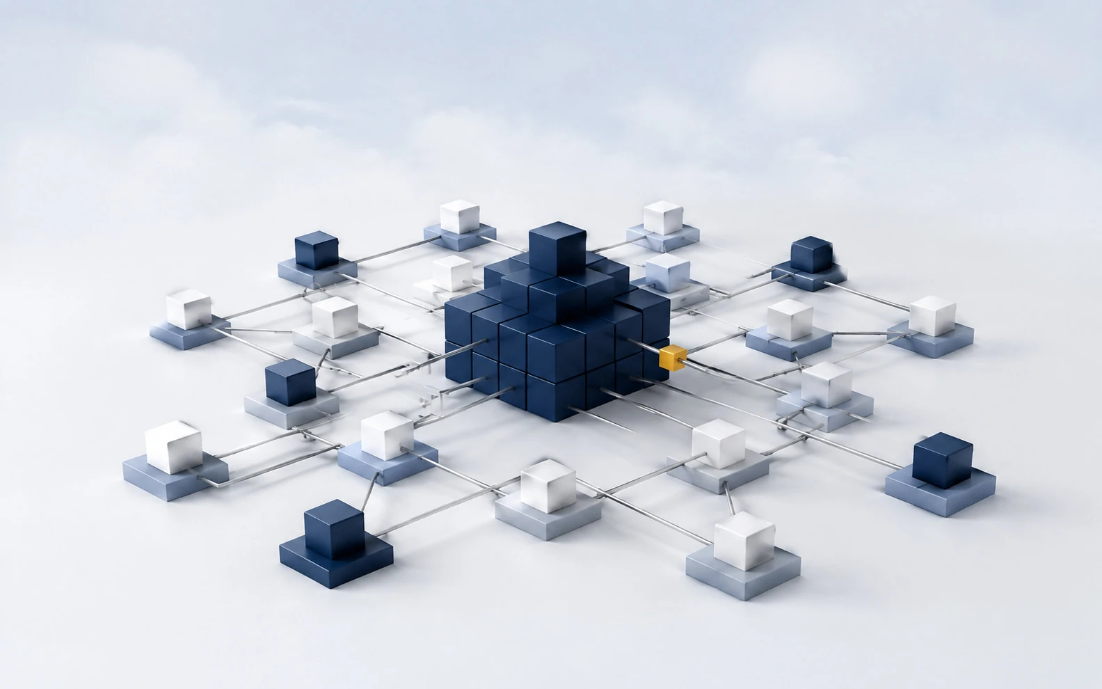 A modular core expanding into a wider connected network.